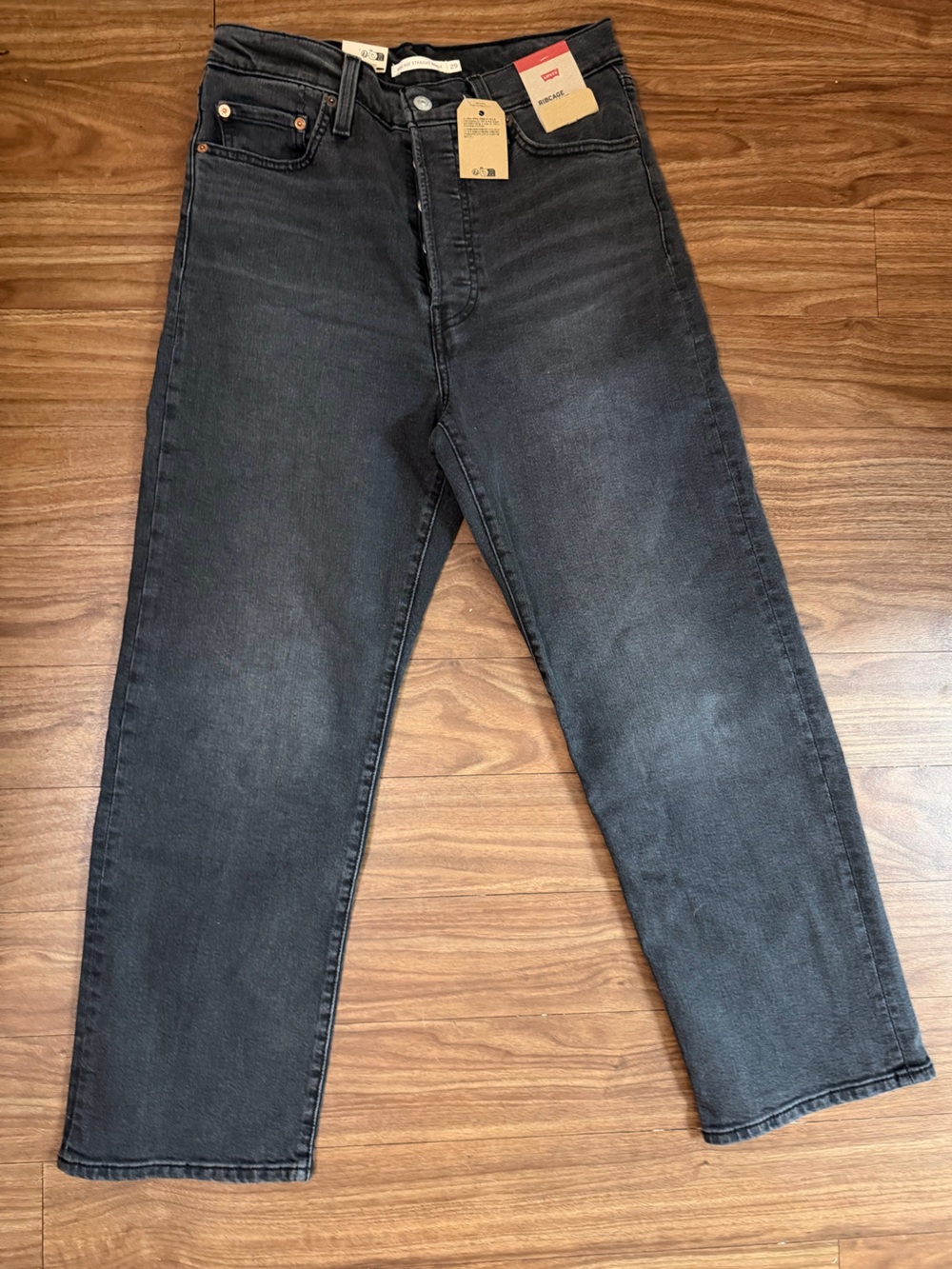 NWT Levi's Womens Ribcage Straight Ankle Jeans in Washed Black size 29